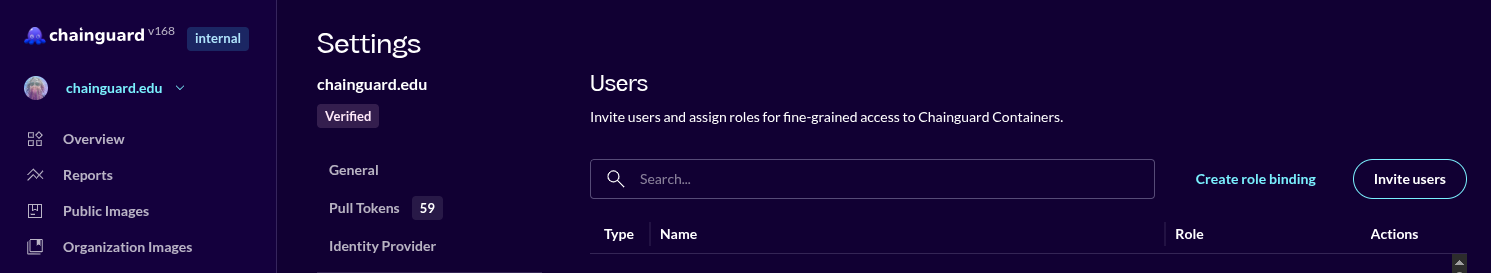 Screenshot showing the list of users in the Console.